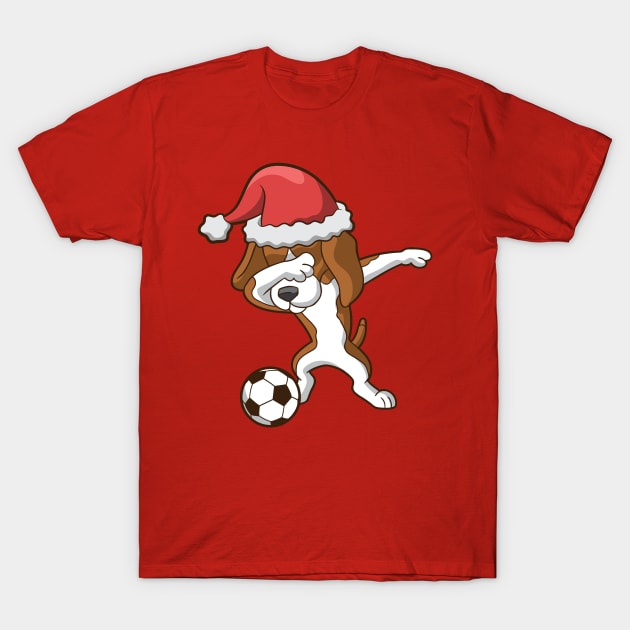 Soccer Dabbing Beagle Santa Claus Christmas T-Shirt by E